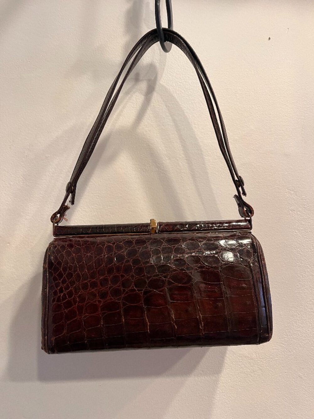 Vintage Brown Alligator 1960s Handbag